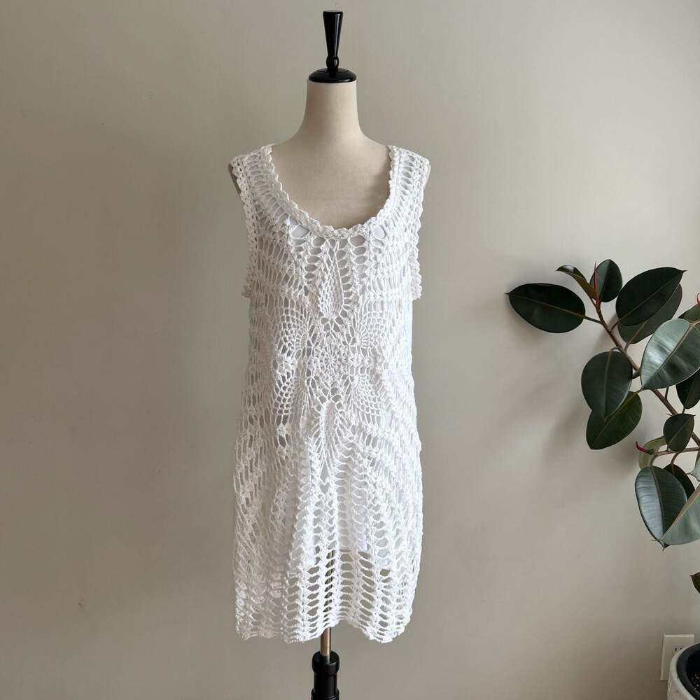 Z Brand White Sleeveless Crochet Beach Cover-Up Dress